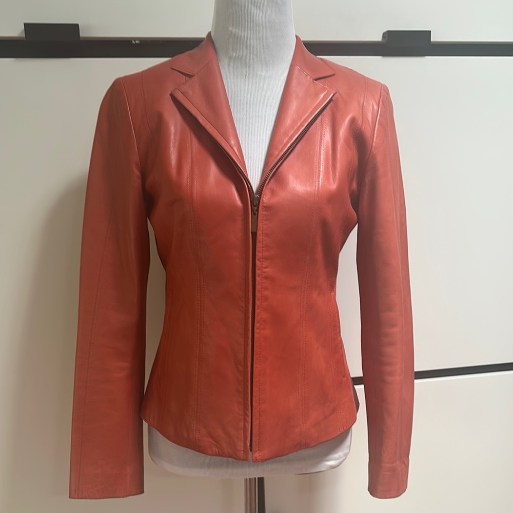 Soft Leather Tailored Blazer with Notched Lapel